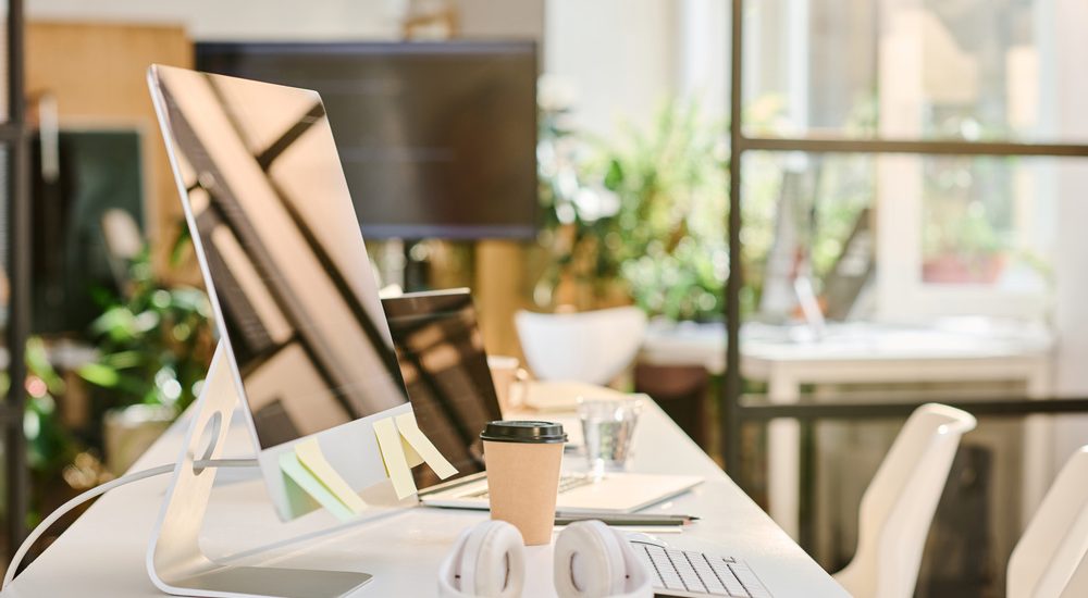 Workplace of programmer with computer